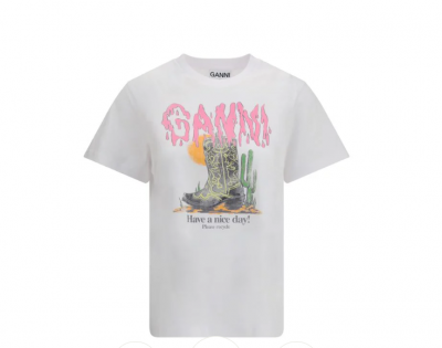 Camiseta blanca de algodón Ganni BOTA